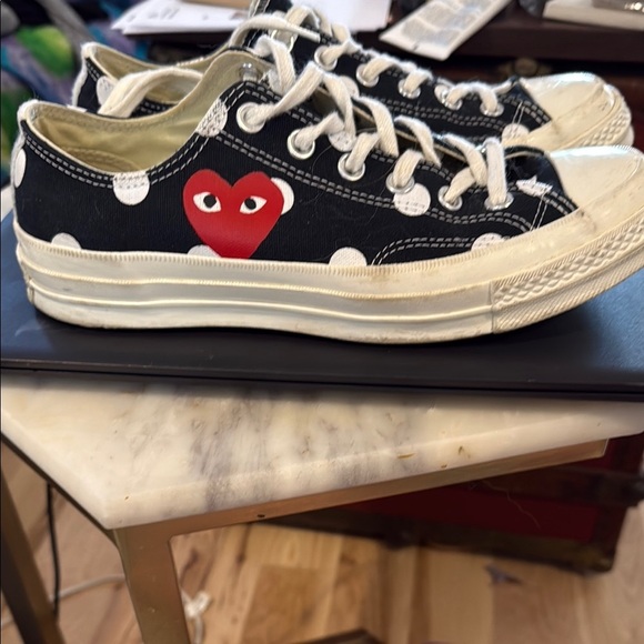 Comme des Garcons Shoes - Comme des GarconsxConverse Black/White Athletic Shoes with Iconic Heart GUC